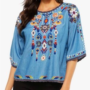 Boho embroidered short-sleeve blouse